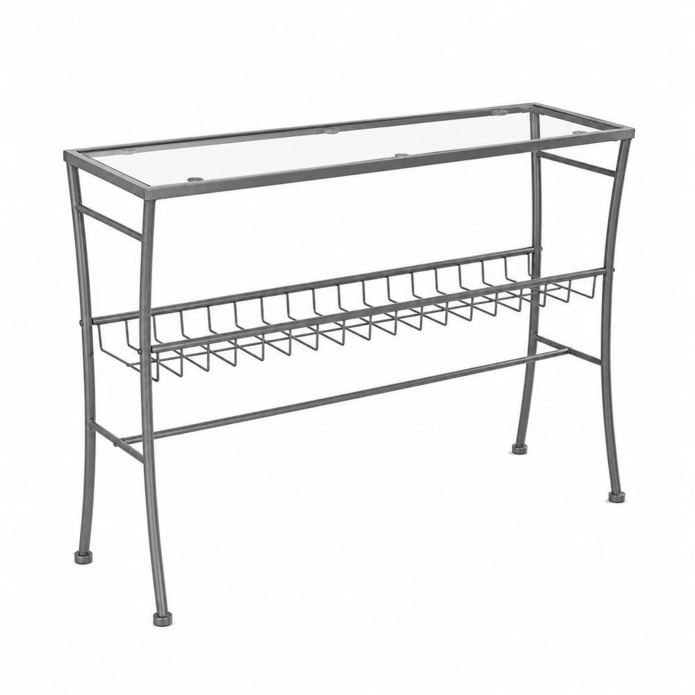 Mesa de entrada de metal y vidrio templado con estante
