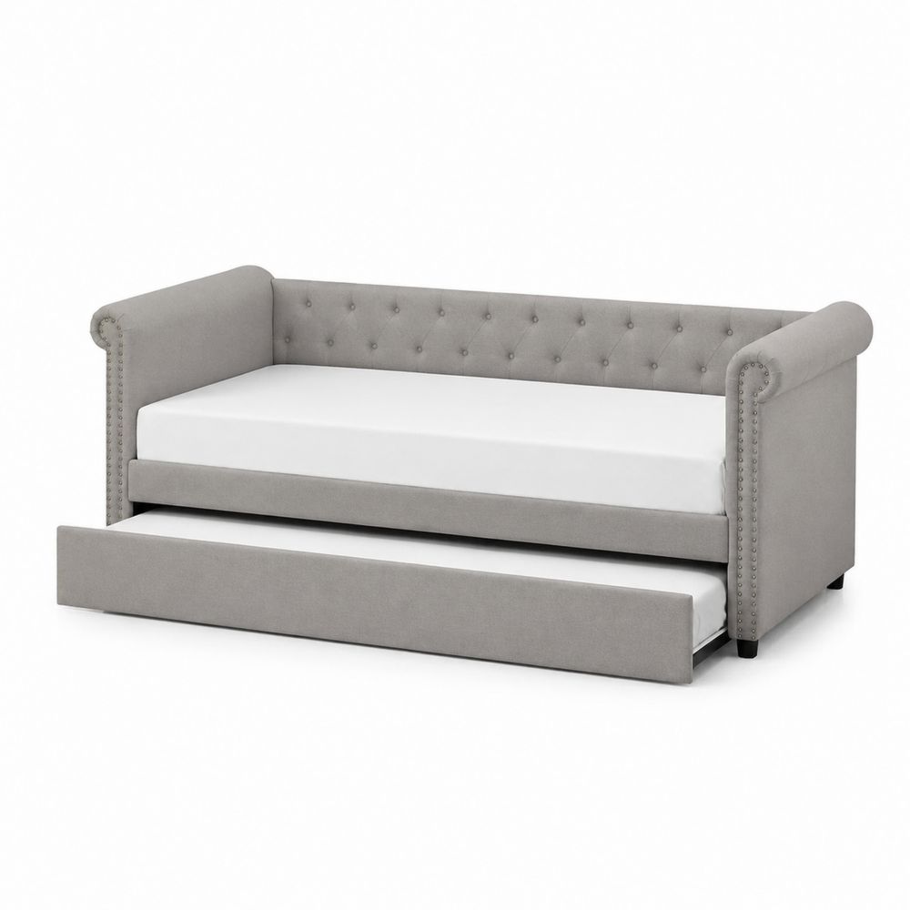 Sofá cama de tela gris con cama nido 200x90 cm