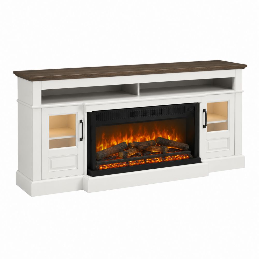 Mueble multimedia con chimenea eléctrica MDF y madera 152x40x80 cm