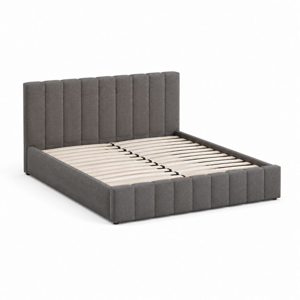 Cama tapizada con cabecero de tela gris 200x160 cm