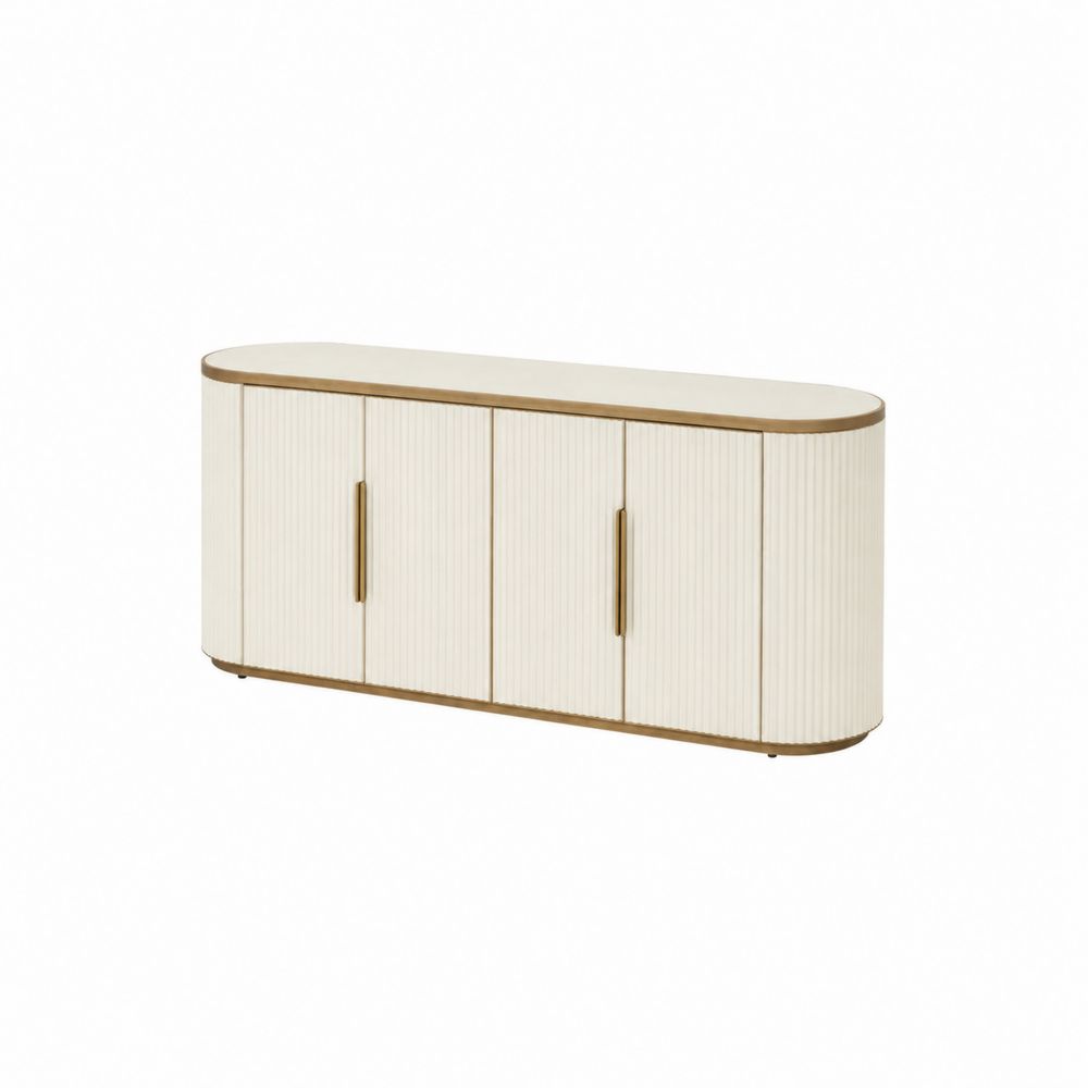 Aparador de Madera con 4 Puertas Blanco y Dorado