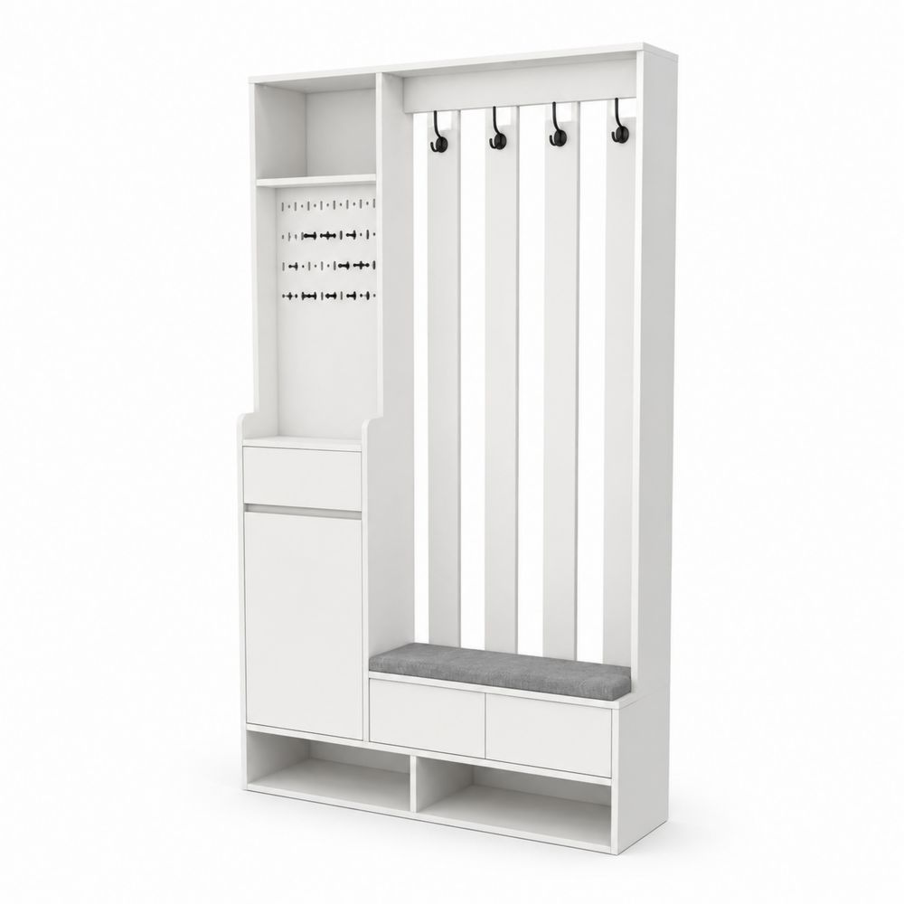 Perchero de Entrada de Madera con Banco y Almacenamiento Blanco/Gris