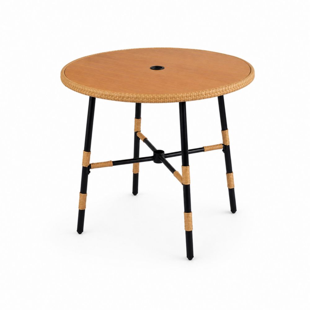 Mesa redonda de acero y ratán 60 cm Marrón/Negro