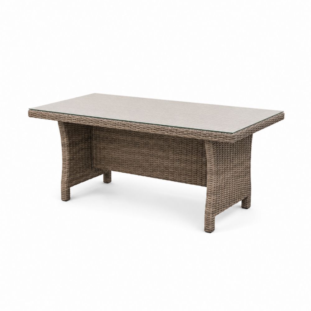 Mesa de comedor de ratán sintético y vidrio templado