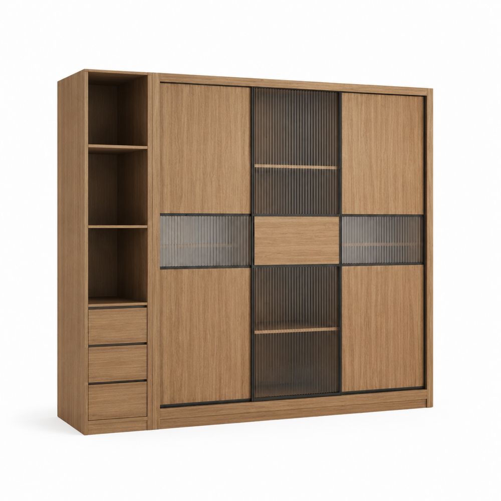 Armario de Roble con Puertas de Vidrio Templado