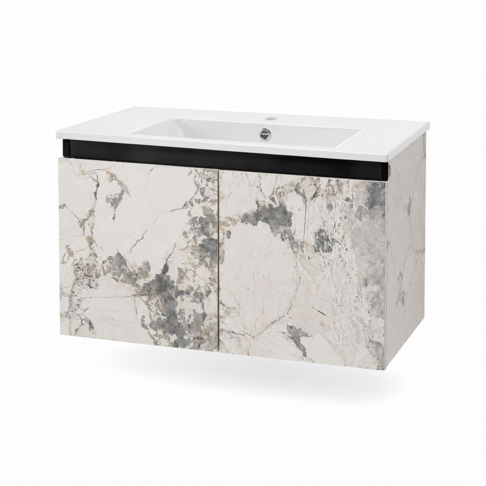 Mueble de lavabo cerámico con efecto mármol y MDF 80x45x55 cm