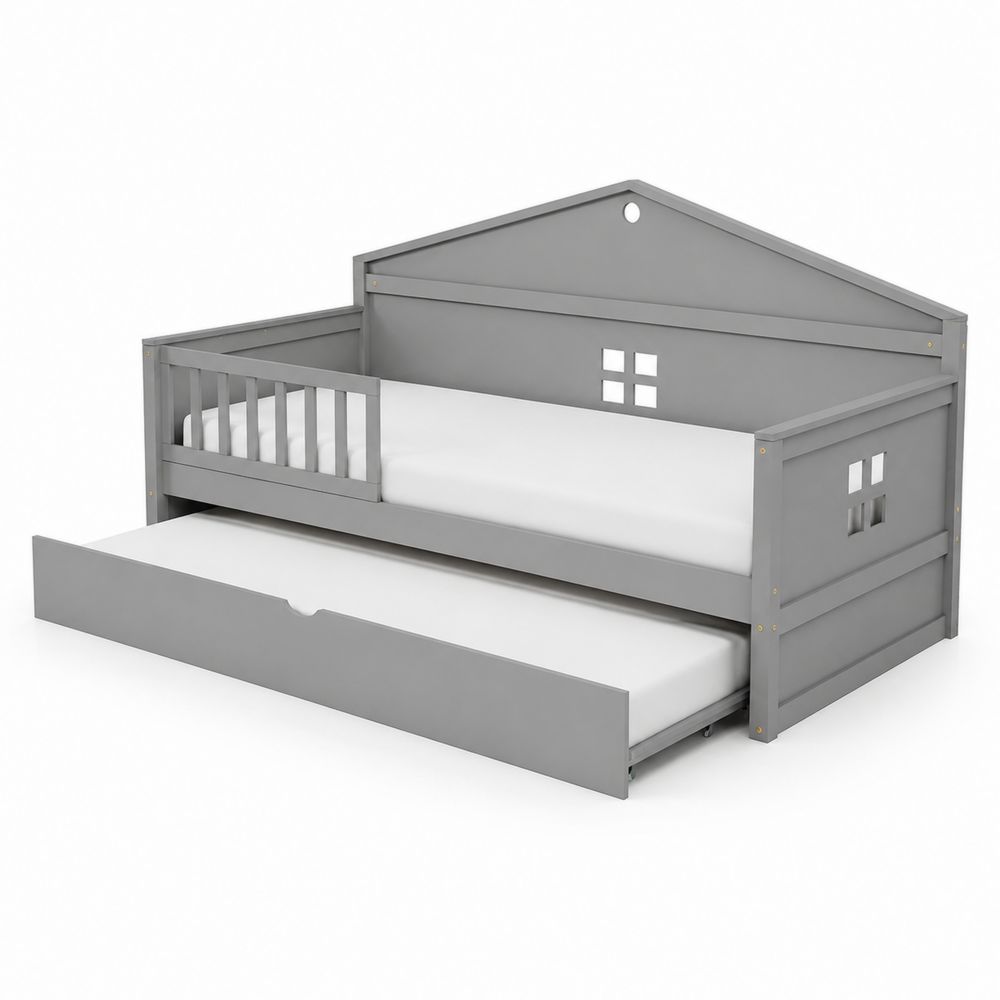 Cama de madera con cama nido 200x90 cm gris