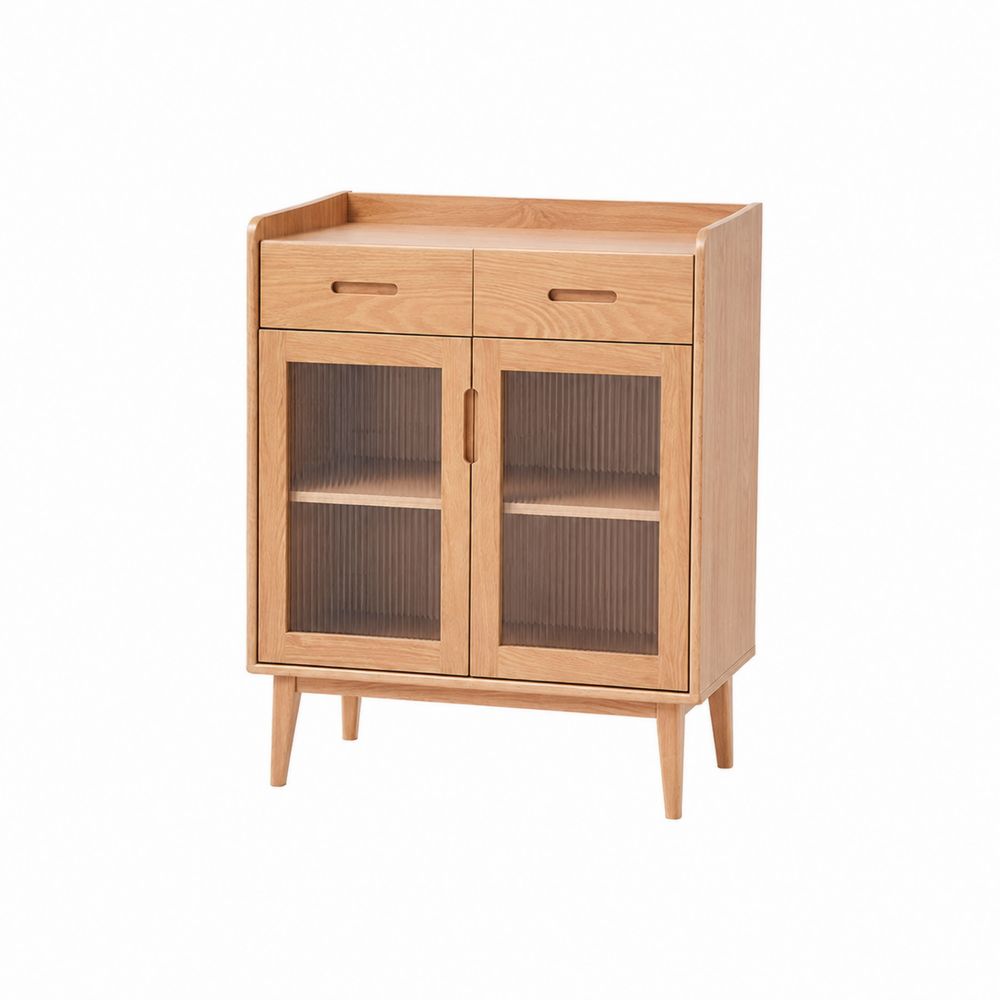 Aparador de Madera de Roble con Puertas de Vidrio Estriado