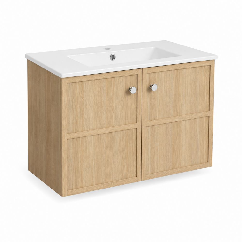 Mueble de lavabo montado en pared de MDF y roble 80x45x50 cm