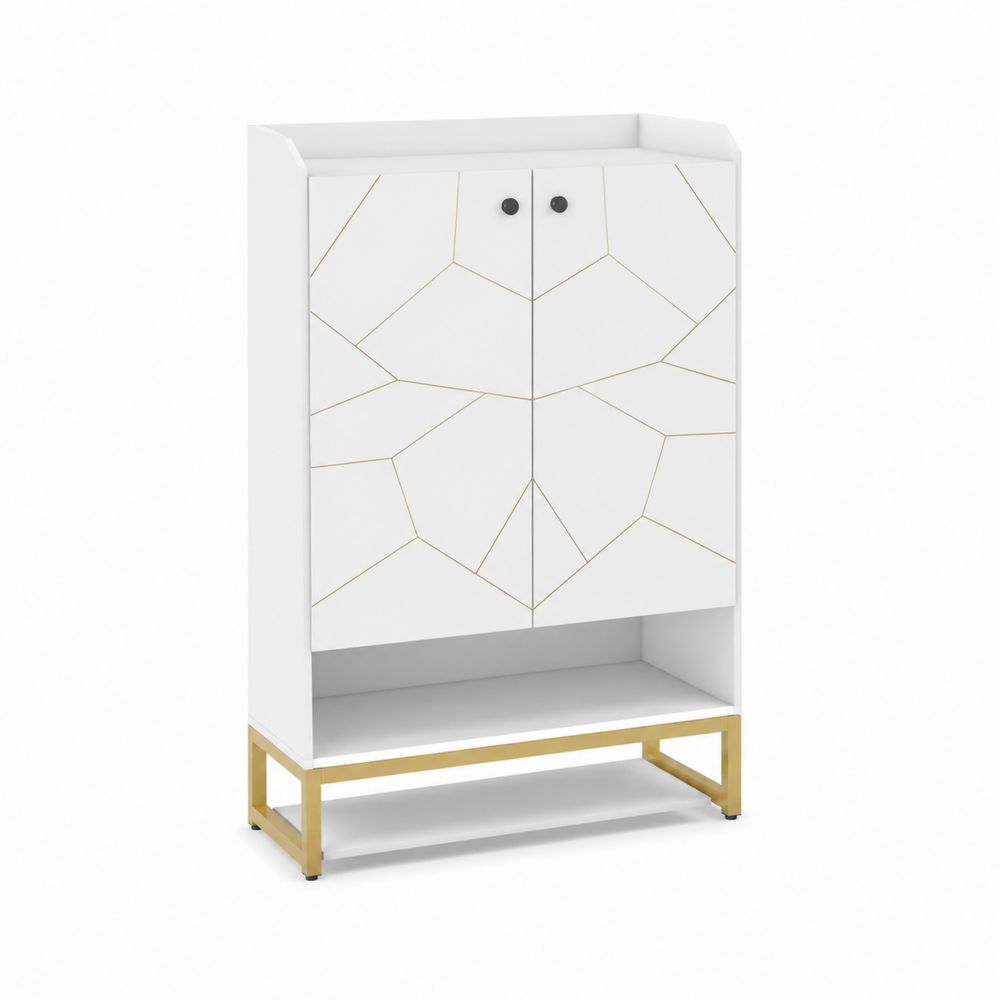 Armario zapatero de MDF Blanco con Base de Metal