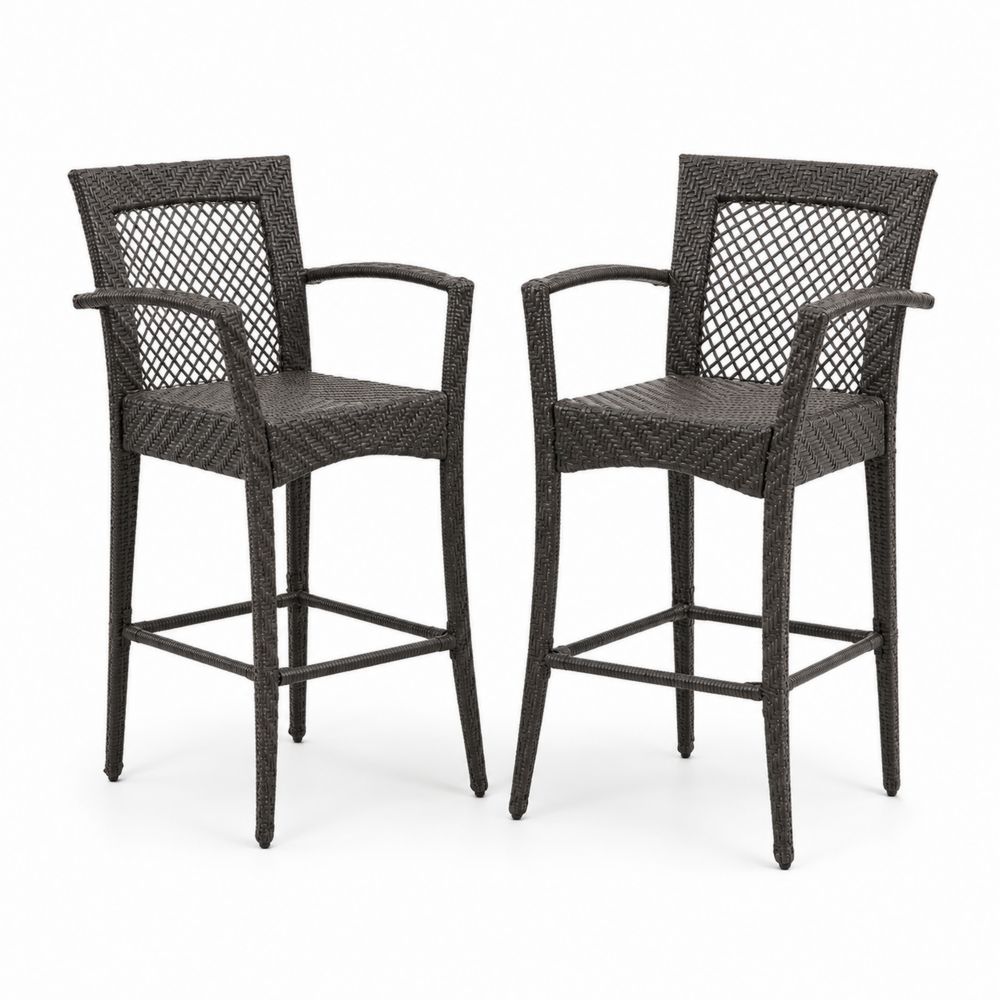 Taburetes de bar de Ratán Sintético con Estructura de Metal, Set de 2, Negro