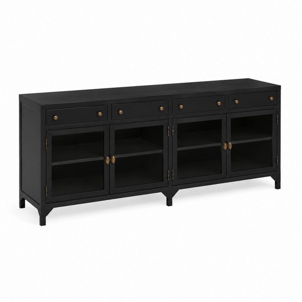 Gabinete Multimedia de Madera y Vidrio Negro 180x40x80 cm