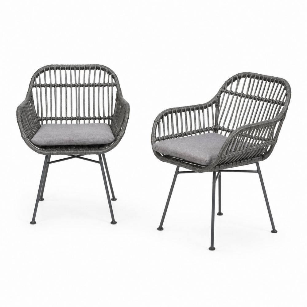 Sillas de Patio con Mimbre Sintético y Acero Gris