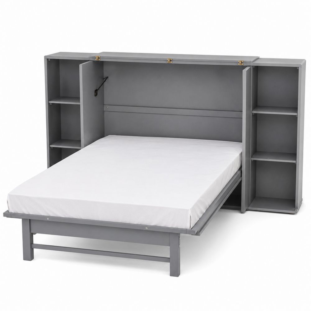 Cama abatible de madera con almacenamiento y colchón 200x150 cm Gris