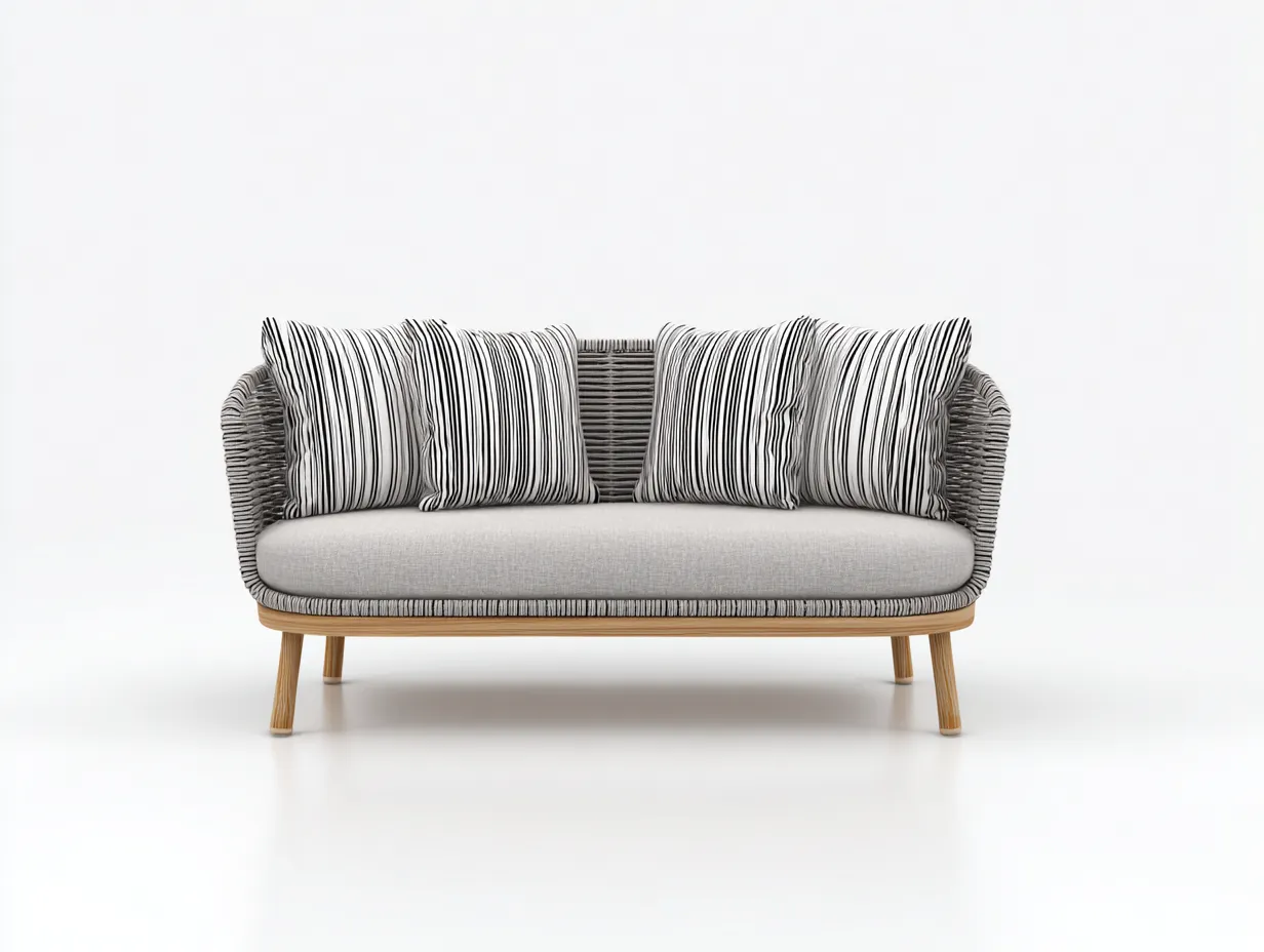 2-Sitzer-Sofa Geflecht 164x80x76 cm - grau und schwarz und weiß - Streifenpolster für Outdoor-Simizadecor