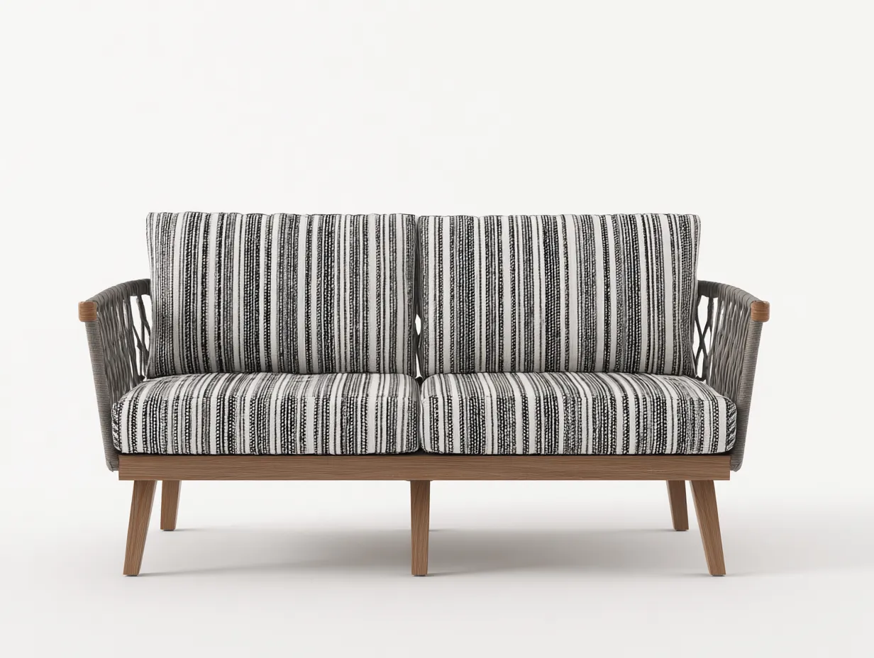 2-Sitzer-Sofa Holz 170x82x77 cm - schwarz und weiß und natur - durchgehende Streifenoptik für Outdoor-Simizadecor