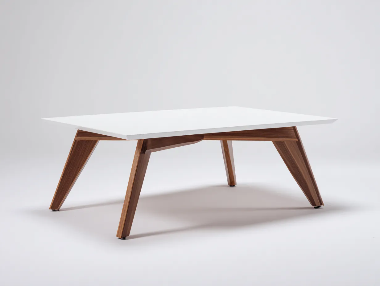 Couchtisch Holz 112x66x40 cm - weiß und nussbaum - rechteckig für Wohnzimmer-Simizadecor