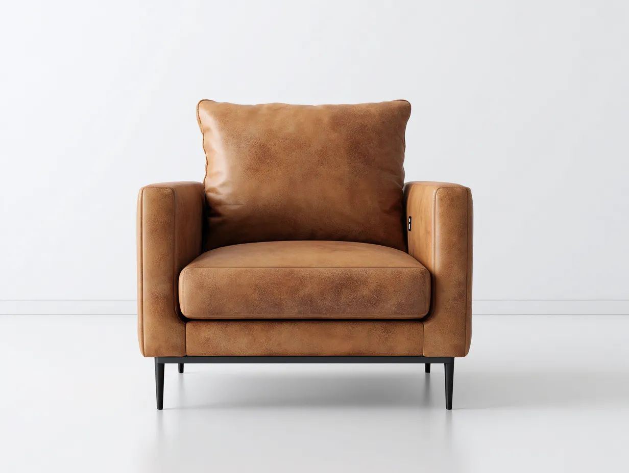 Sessel 90x93x96 cm - cognacfarbene Lederoptik mit schwarzen Metallbeinen - breiter Wohnzimmersessel-Simizadecor