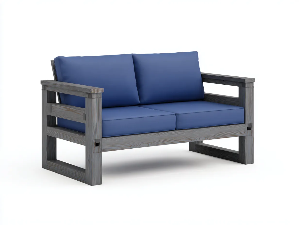 2-Sitzer-Sofa Holz 172x86x79 cm - dunkelblau und grau - massiver Rahmen für Outdoor-Simizadecor
