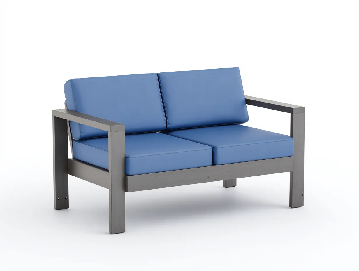2-Sitzer-Sofa Holz 174x84x76 cm - dunkelblau und natur - gerade Armlehnen für Outdoor-Simizadecor