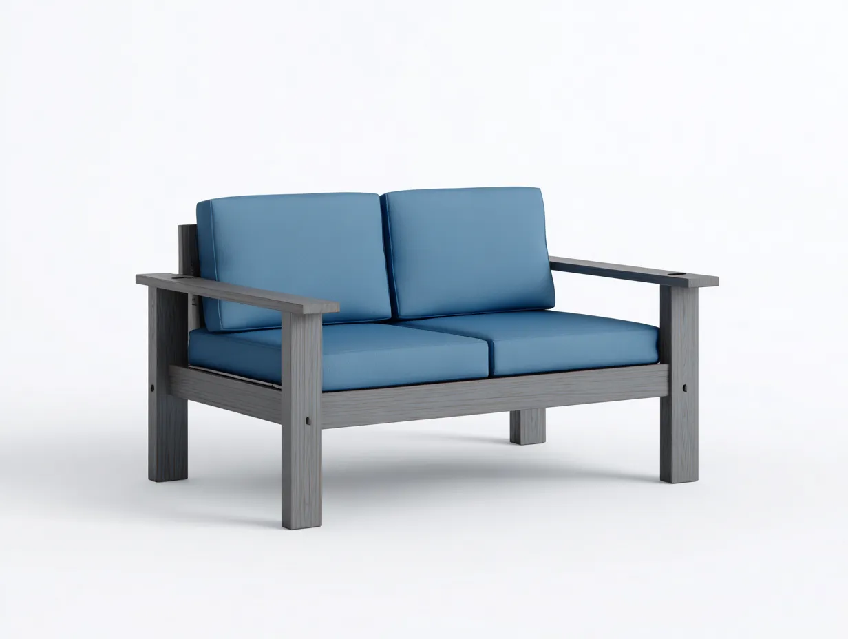 2-Sitzer-Sofa Holz 170x85x78 cm - hellblau und grau - gerader Rahmen für Outdoor-Simizadecor