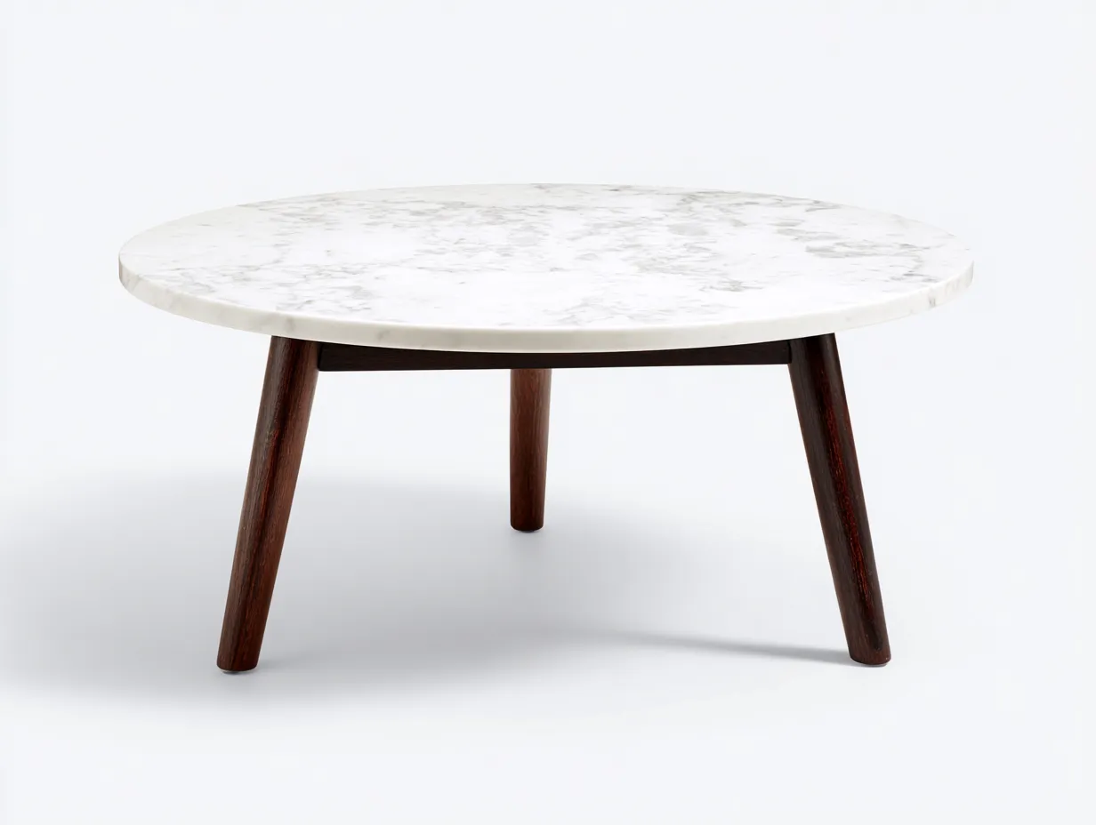 Couchtisch Marmoroptik 96x96x42 cm - weiß und dunkelbraun - rund für Wohnzimmer-Simizadecor