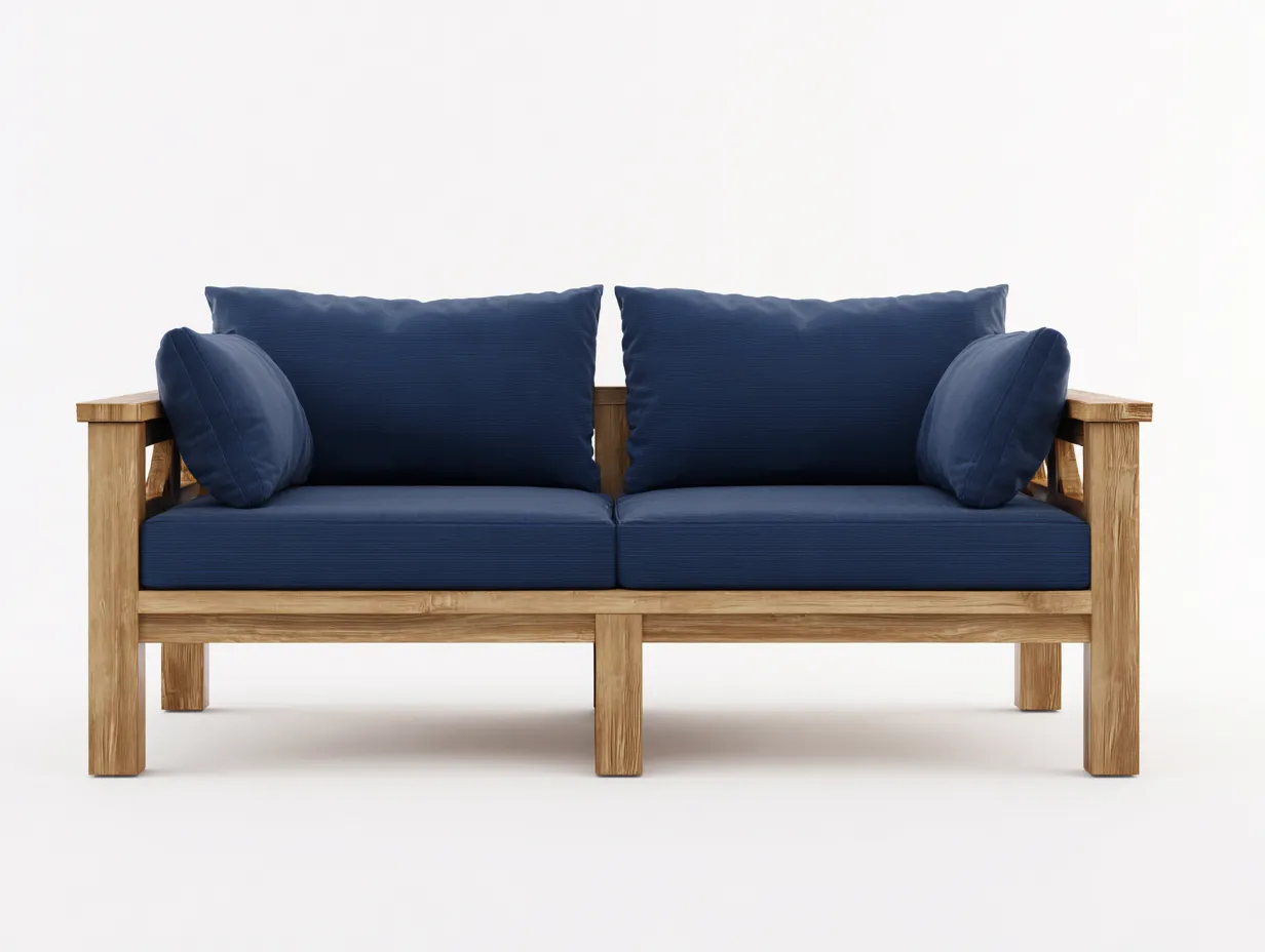 2-Sitzer-Sofa Holz 150x76x80 cm - marineblau und natur - kompakte Holzstruktur für Outdoor-Simizadecor