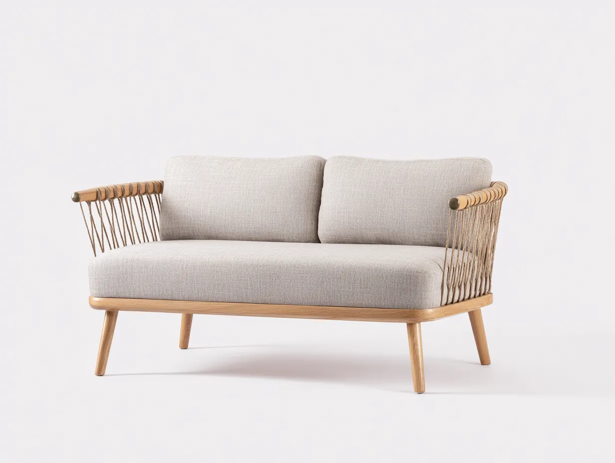 2-Sitzer-Sofa Holz 162x78x78 cm - beige und natur - Seilarmlehnen für Outdoor-Simizadecor