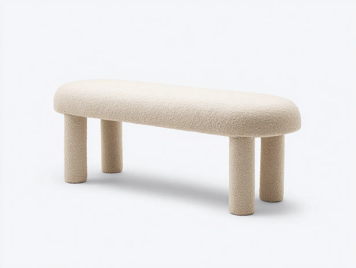 Bank Bouclé 170x50x44 cm - beige - vier Rundbeine für Schlafzimmer-Simizadecor