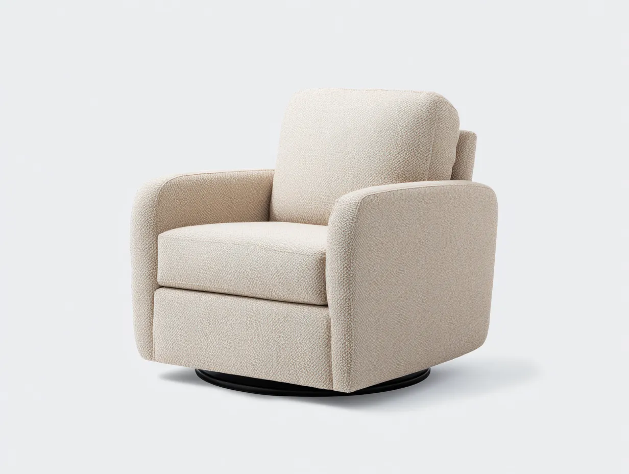 Sessel 88x92x94 cm - beiger Bouclé-Stoff mit schwarzem Drehsockel - weich gepolstert fürs Wohnzimmer-Simizadecor