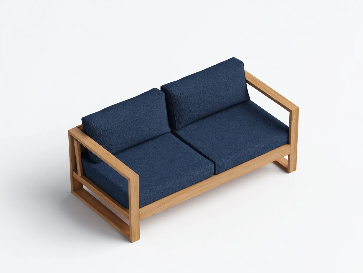 2-Sitzer-Sofa Holz 165x84x75 cm - marineblau und natur - rechteckige Armlehnen für Outdoor-Simizadecor