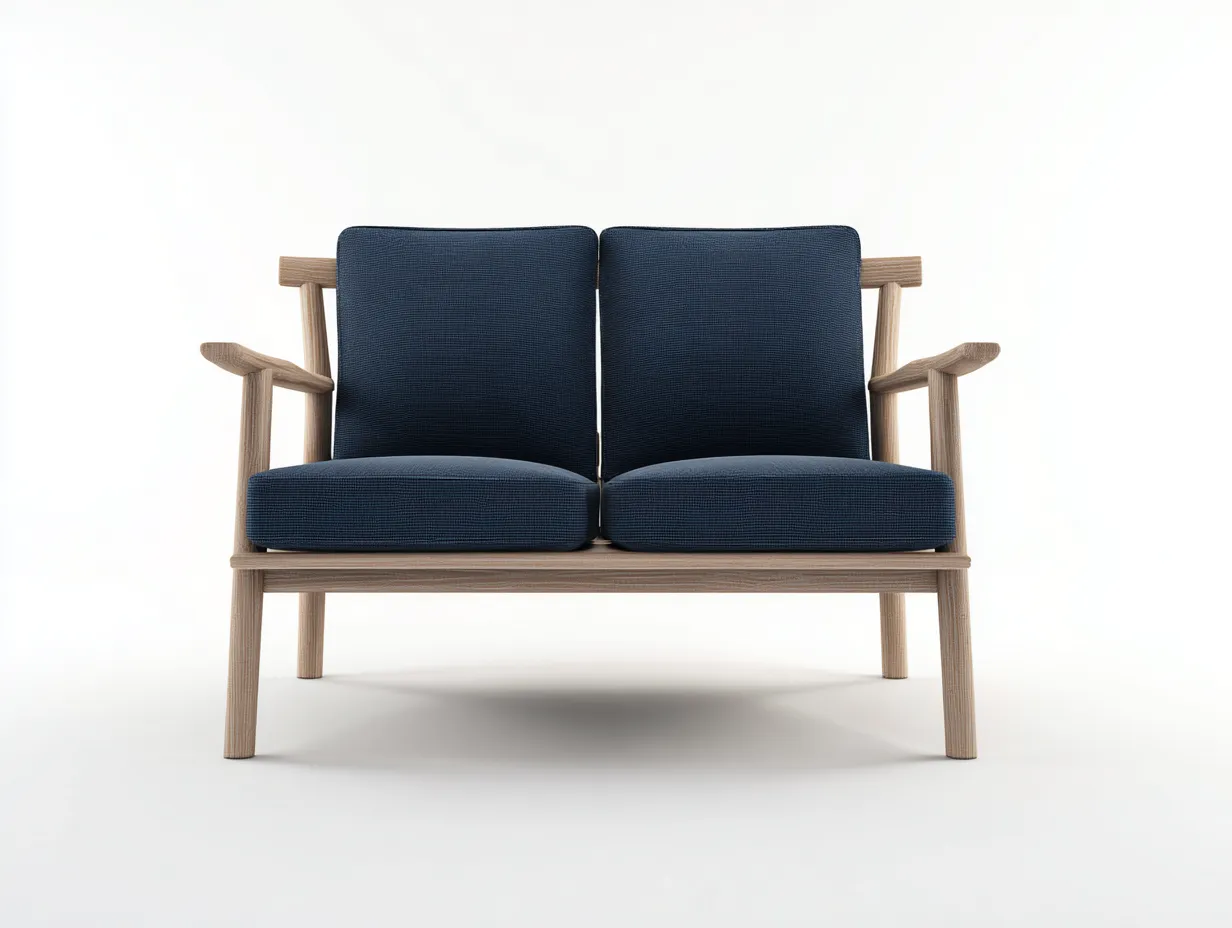 2-Sitzer-Sofa Holz 152x77x79 cm - dunkelblau und natur - schmale Armlehnen für Outdoor-Simizadecor