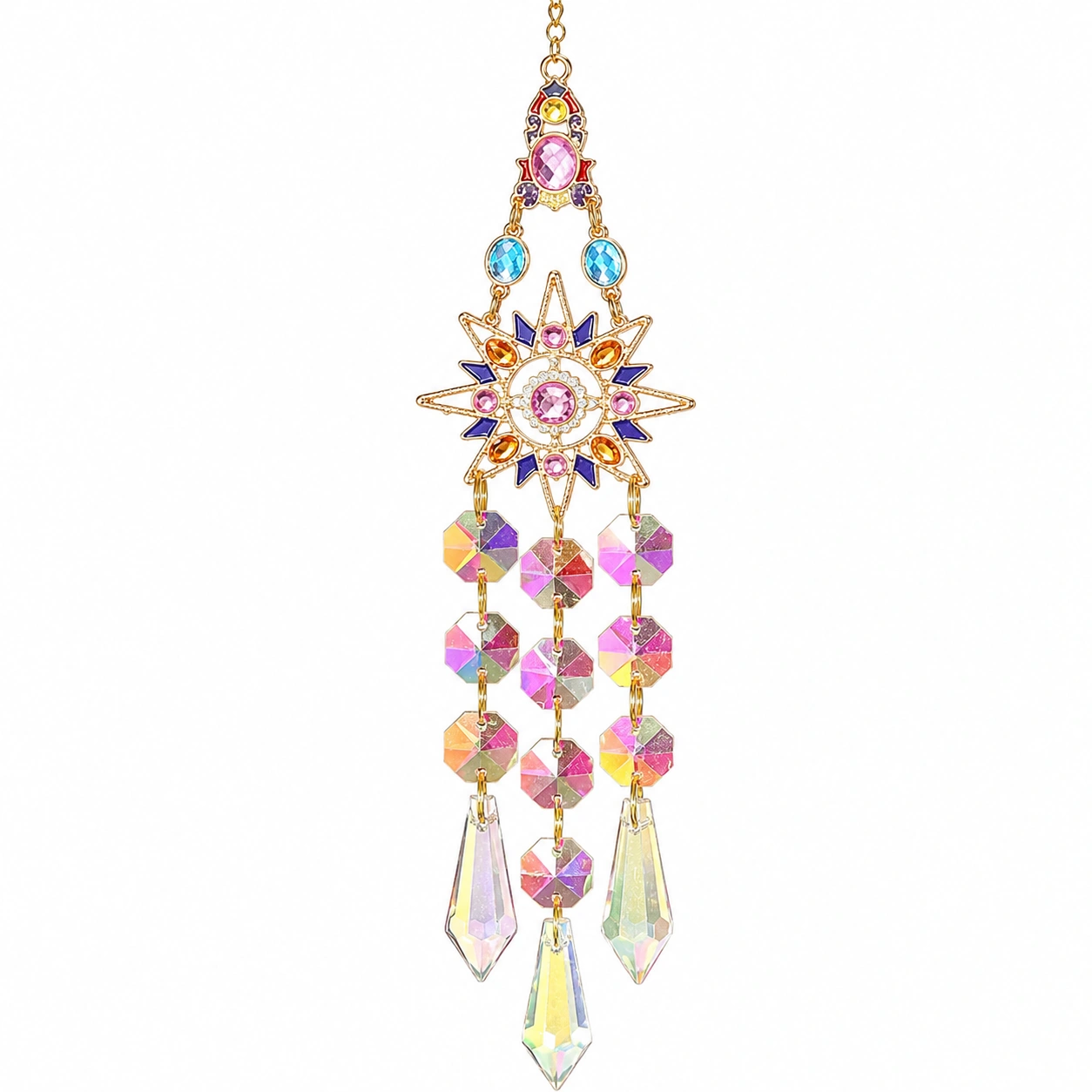 Colgante decorativo dorado con cristales de colores-Casawooda