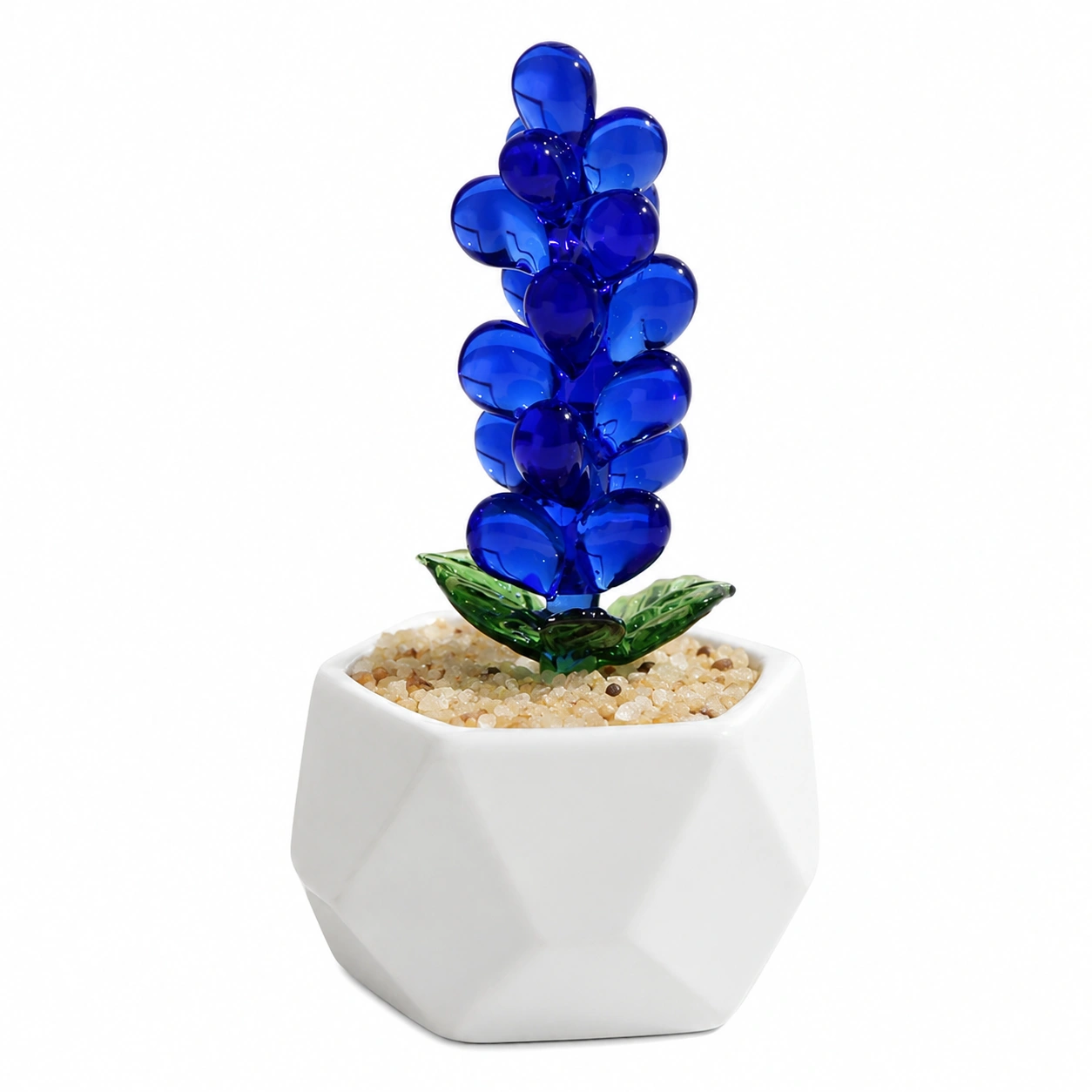 Planta decorativa blanca con flor azul de vidrio-Casawooda