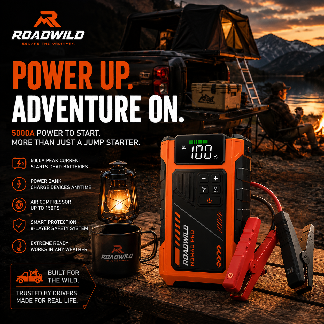 ROADWILD NOMAD PRO 5000A Jump Starter & Air Compressor - Specifications