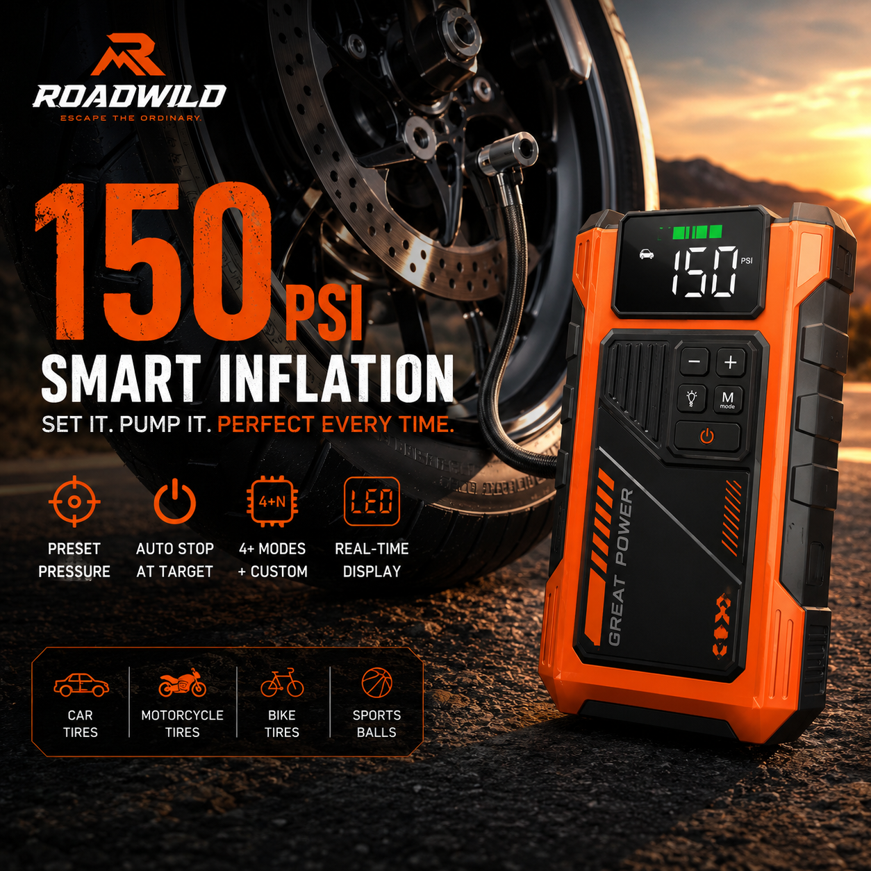 ROADWILD NOMAD PRO 5000A Jump Starter & Air Compressor - In Use