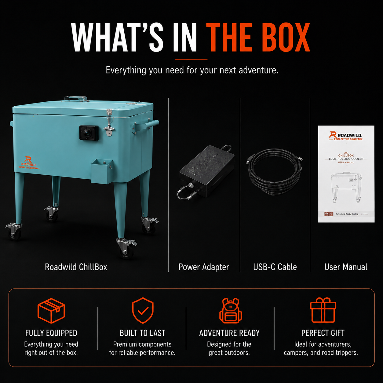 ROADWILD CHILLBOX 80QT ROLLING COOLER - Close Up