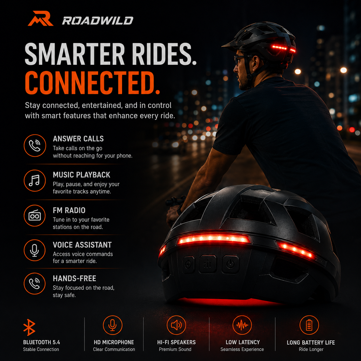 ROADWILD OUTRIDER Bluetooth Bike Helmet - In Use