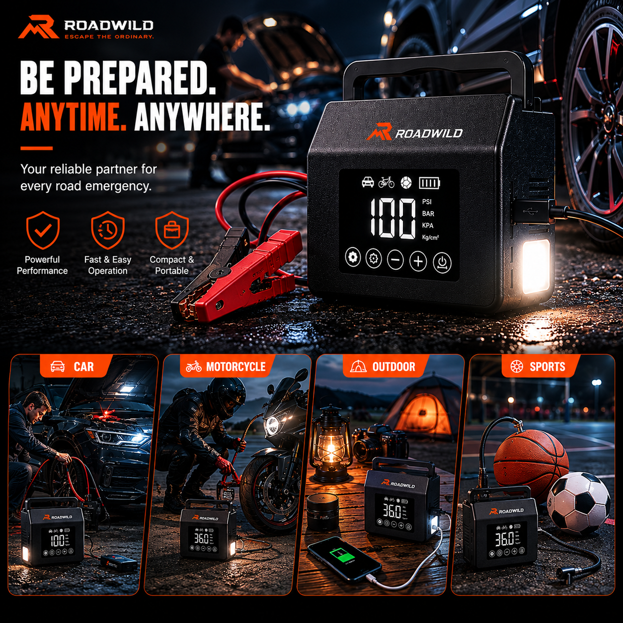 ROADWILD AIRRESCUE 4-IN-1 Emergency Inflator - Specifications