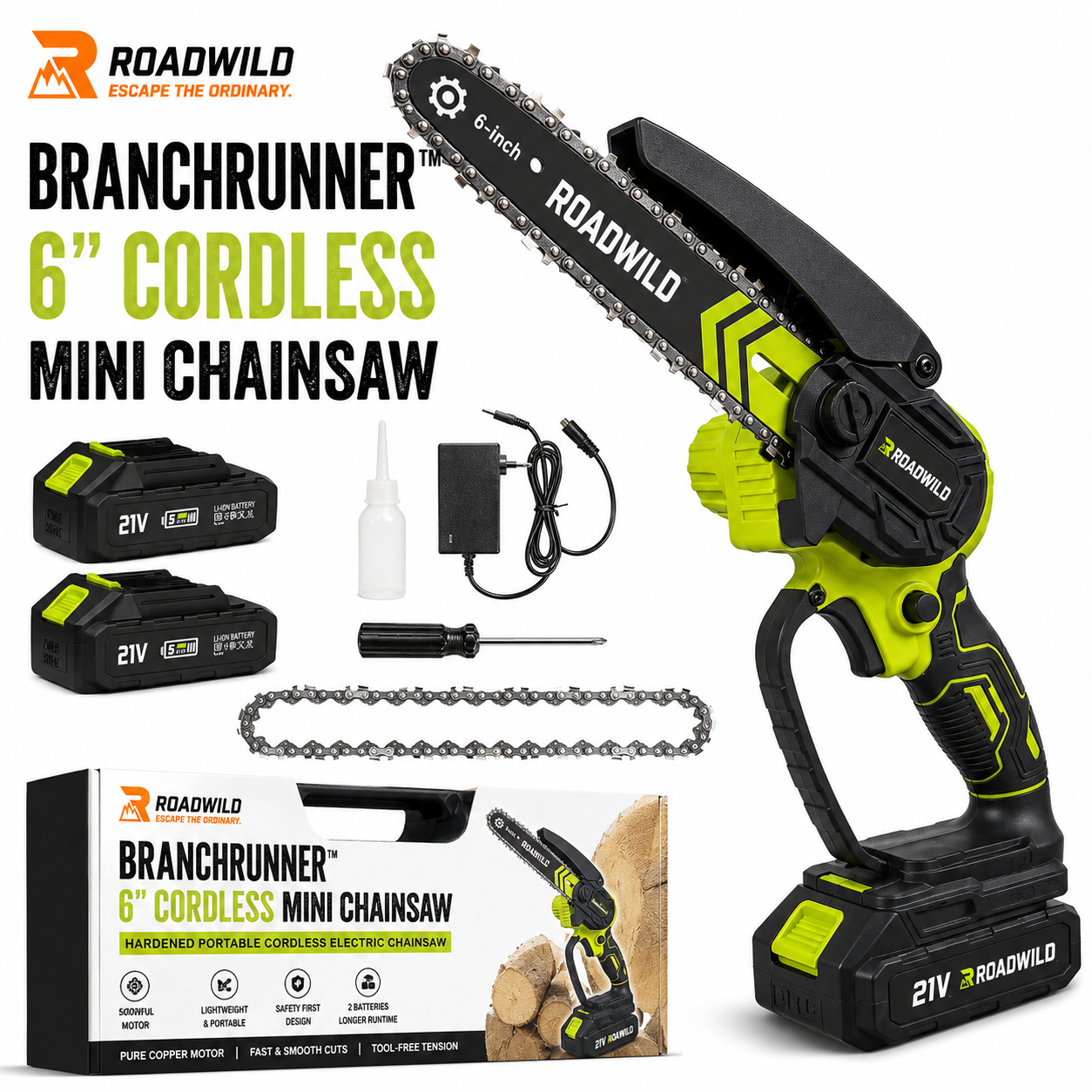 ROADWILD BRANCHRUNNER 6" Cordless Mini Chainsaw - Main View
