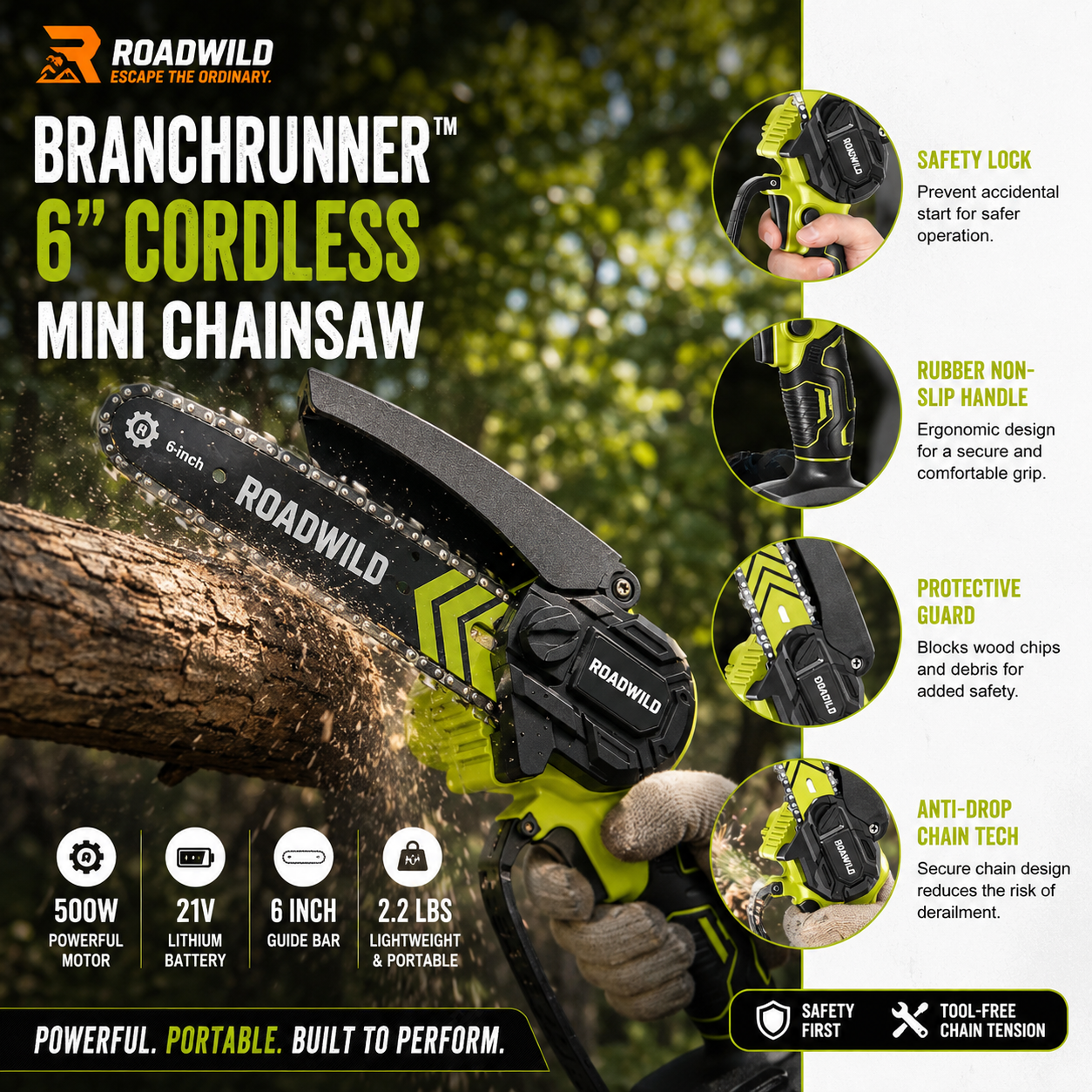 ROADWILD BRANCHRUNNER 6" Cordless Mini Chainsaw - Size Reference