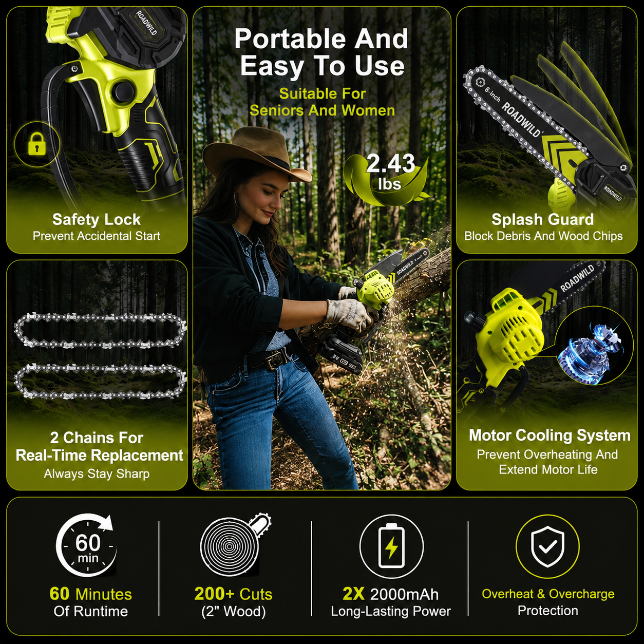 ROADWILD BRANCHRUNNER 6" Cordless Mini Chainsaw - In Use