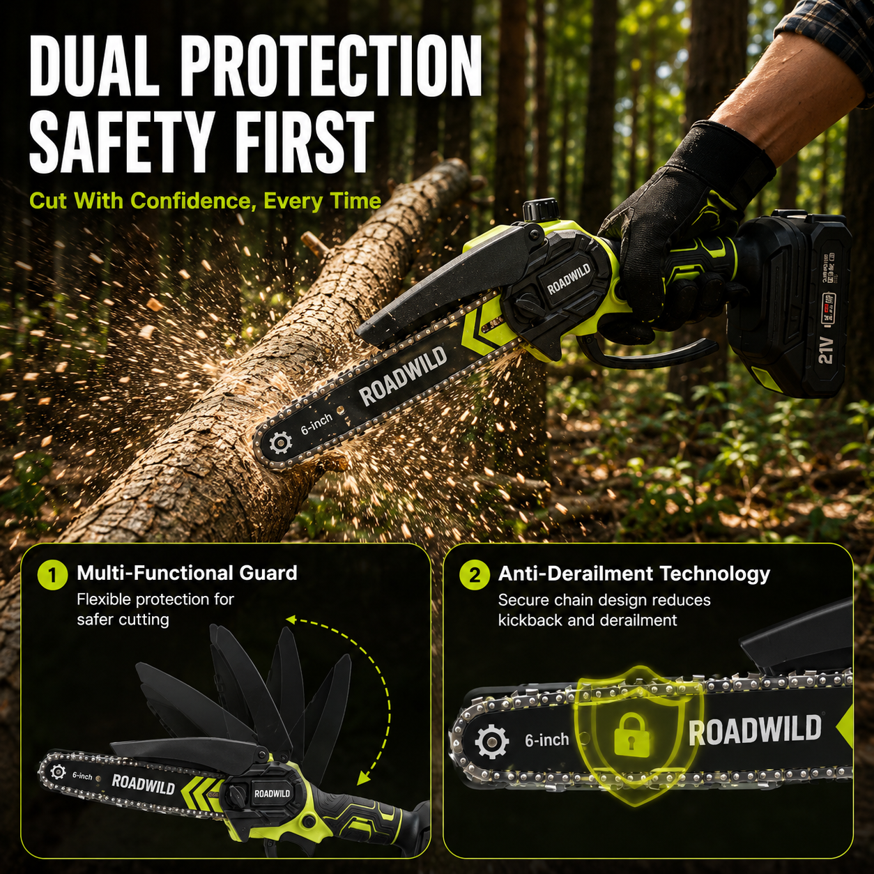 ROADWILD BRANCHRUNNER 6" Cordless Mini Chainsaw - Close Up