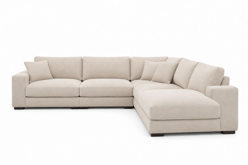 Sofá modular en L de poliéster y madera Beige