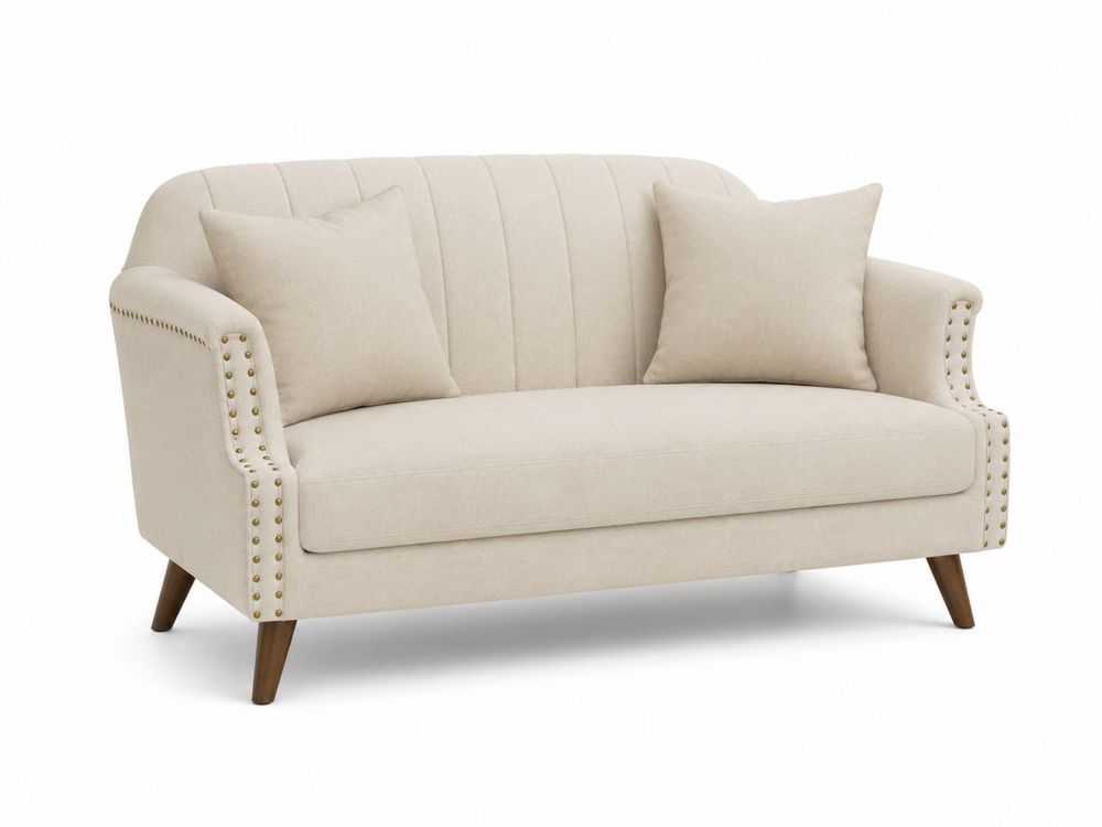 Sofá de 2 plazas beige con patas de madera