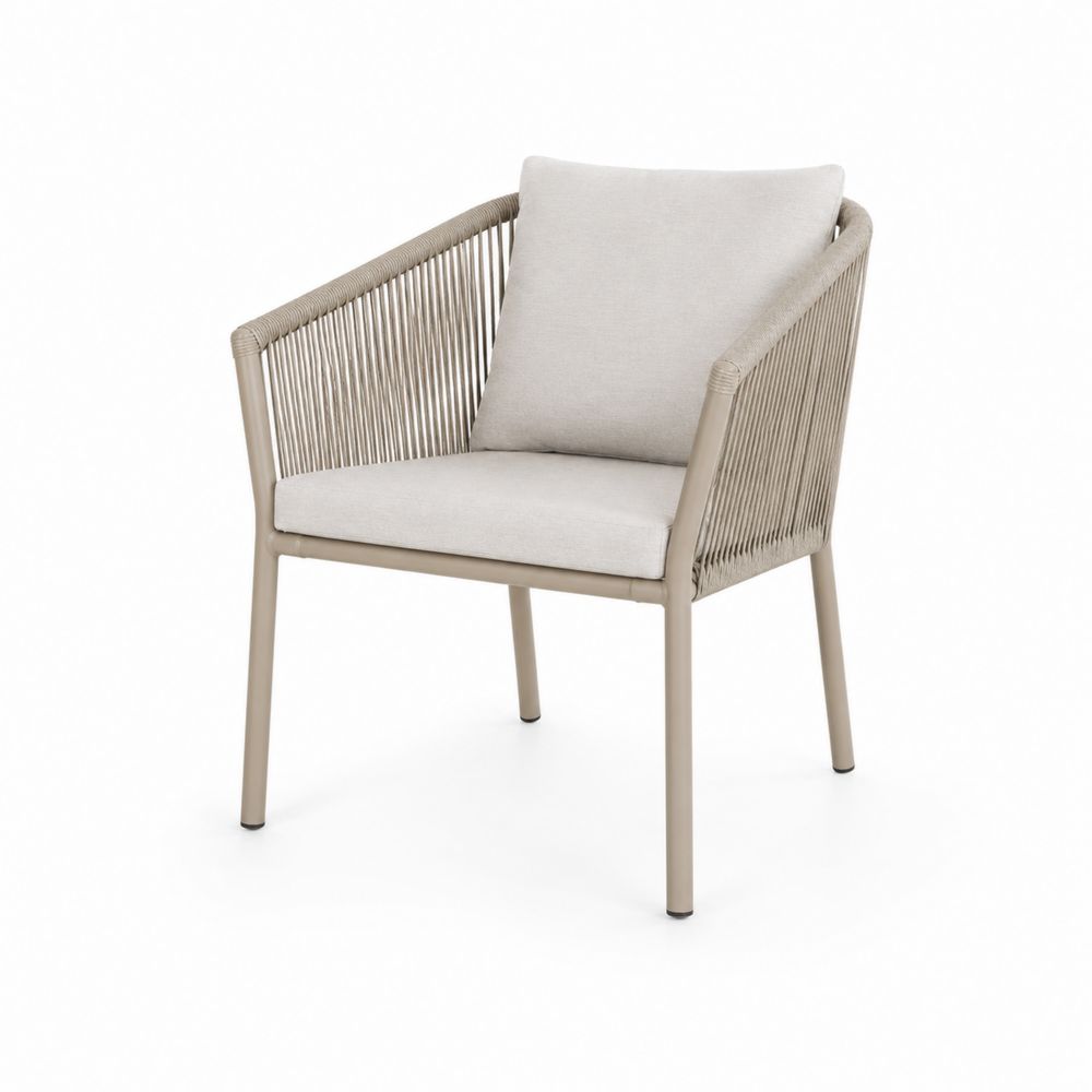 Silla de aluminio y cuerda con cojín, Beige