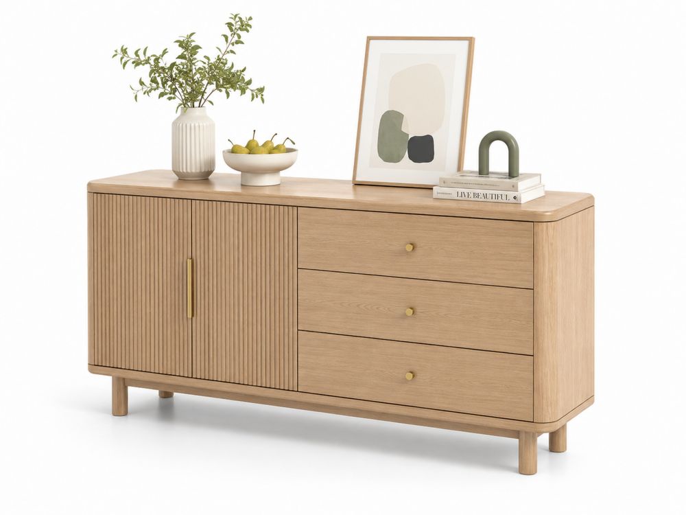 Aparador de Madera de Roble con Cajones y Puertas