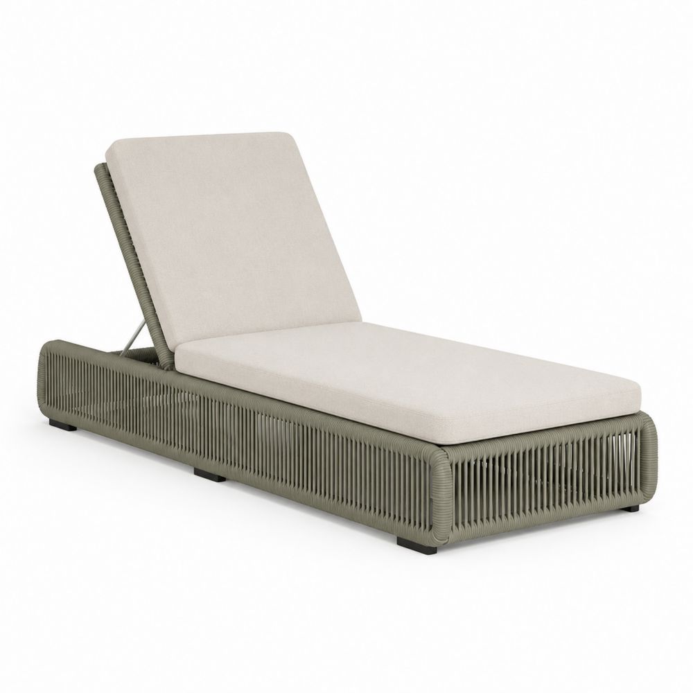 Tumbona de Exterior Reclinable de Cuerda Sintética y Cojín Beige 200 cm