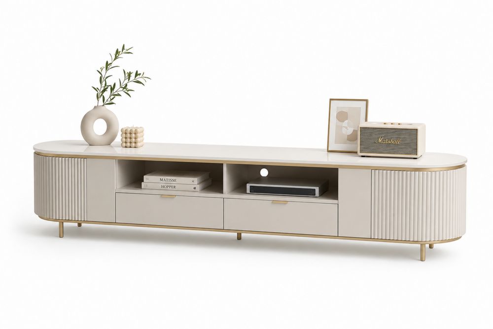 Mueble TV de MDF y Acero Beige 180x40x50 cm