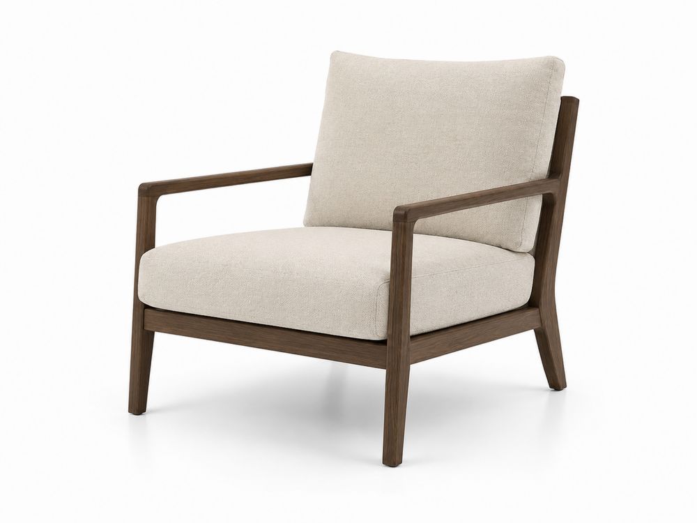 Silla de Madera con Cojín de Lino Beige